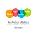 Language learn vector banner design. Language course english different speak logo concept Royalty Free Stock Photo