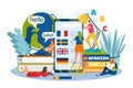 Language learning, education and training courses online vector illustration. Foreign languages by internet, phone app