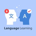 Language learning, translate concept, international communication, linguistics coarse Royalty Free Stock Photo