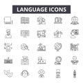 Language line icons for web and mobile design. Editable stroke signs. Language outline concept illustrations