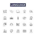 Language line vector icons and signs. Language, Verbal, Vocabulary, Dialect, Lingual, Grammar, Semantics, Communication Royalty Free Stock Photo