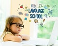 Language School text with little girl Royalty Free Stock Photo