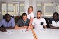 Language training for refugees in a German camp