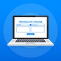 Language translation color icon. Online translator. Spell check. Computer screen with text translating app. Vector illustration.