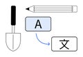 Language Translation Process Concept with Pencil, Shovel, and Arrow Graphic Elements Royalty Free Stock Photo