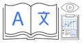 Language Translation and Data Analysis Concept with Open Book and Statistical Chart Royalty Free Stock Photo