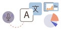 Language Translation Process with Speech, Text, and Data Analysis Elements Royalty Free Stock Photo