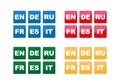 Language Version Icons Collection in 4 Color Variations on White Background Royalty Free Stock Photo