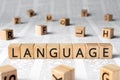 Language - word wooden blocks with letters, language learning speech concept Royalty Free Stock Photo
