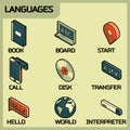 Languages color outline isometric icons Royalty Free Stock Photo