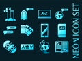 Languages education set icons. Blue Neon style