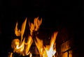 languages flames of fire on a dark background in the fireplace. Horizontal Royalty Free Stock Photo