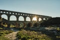 ancient Roman aqueduct Pont du Gard in the Provence, France Royalty Free Stock Photo