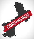Languedoc-Roussillon FRANCE region map with Coronavirus warning illustration