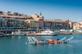 Typical boats for Languedoc jousts in the port of SÃÂ¨te, in HÃÂ©rault, in Occitanie, France Royalty Free Stock Photo