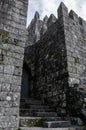 The Lanhoso Castle `Castelo de Lanhoso` Fortification entrance closed, vertical front view, Povoa de Lanhoso.