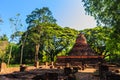 Lanka style ruins pagoda of Wat Mahathat temple in Muang Kao Historical Park, the ancient city of Phichit, Thailand. This tourist Royalty Free Stock Photo