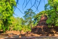 Lanka style ruins pagoda of Wat Mahathat temple in Muang Kao Historical Park, the ancient city of Phichit, Thailand. This tourist Royalty Free Stock Photo