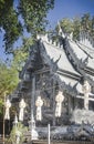 Lanna lanterns hanging in front of Wat Sri Suphan Buddhist silver temple after Lantern Festival or Yi Peng, in day light