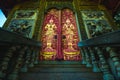 Lanna style wood carving on the door at Wat Ket Karam Royalty Free Stock Photo