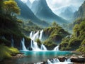 Cascading waterfalls Fill the frame with the animal and capture eye contact Dramatic lighting with made with generative ai