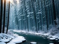 Forest streams in winter made with generative ai