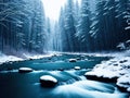 Forest streams in winter made with generative ai