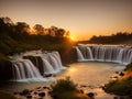 Industrial sites at sunset Capture the motion of the waterfall with a slow shutter speed Soft made with generative ai Royalty Free Stock Photo