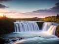 Industrial sites at sunset Capture the motion of the waterfall with a slow shutter speed Soft made with generative ai Royalty Free Stock Photo