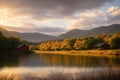 Lakeside cottages made with generative ai Royalty Free Stock Photo