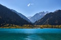 Lanscape of the Issyk lake in the Alatau mountains of Kazakhstan in the autumn
