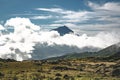 Lanscape near EN3 longitudinal road northeast of Mount Pico and the silhouette of the Mount Pico along , Pico island