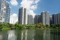 Lanscape view of condomium with trees near river