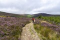 Lanscape of Wicklow way in a cloudy day with an excursionist girl