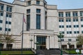 Lansing MI - May 6, 2023: Entrance to the Michigan Hall of Justice Building