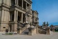 Lansing MI - May 6, 2023: Main entrance to the Michigan Capitol building with ornate marble, steps and lamppost