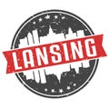 Lansing Michigan Round Travel Stamp Icon Skyline City Design Seal badge Illustration.