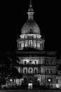 Lansing State Capitol Building in Michigan at night in black and white