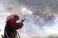 Lansquenet mercenary soldier aiming a flintlock gun