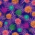 Lantana Lavender-Flowers in Bloom seamless repeat pattern background in purple,orange,blue,green,yellow and pink Royalty Free Stock Photo