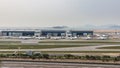 Inside view of airport at runway, all parking space is fully occupied because of travel