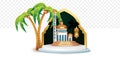Date palm tree and Mosque icon 3d for the Background of Ramadan Kareem.islamic poster,card,banner Vector illustration