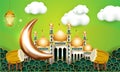 Crescent Moon,lantern and Mosque for the Background of Ramadan Kareem.islamic poster,card,banner Vector illustration