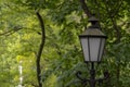 A beautiful, historically stylized lantern among the trees .