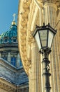 The lantern on the background of the columns and the dome of the Kazan Cathedral.