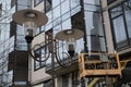 Lantern on the background of the new building. Royalty Free Stock Photo