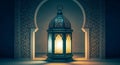 A beautifully lit lantern in an ornate archway with intricate designs and patterns Royalty Free Stock Photo