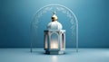 Lantern on a blue background. Ramadan as a time of fasting and prayer for Muslims