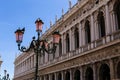 Lantern in building background on piazza San Marco in Venice, Italy. Royalty Free Stock Photo