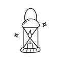 Lantern with burning candle. Vector hand drawn doodle